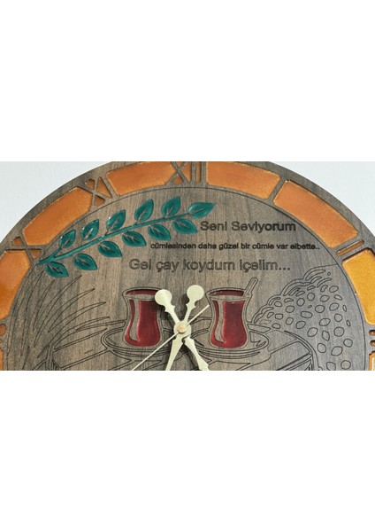 Ahşap Desen Duvar Saati - Gel Çay Koydum - Epoksi Reçine Kaplamalı - 40 cm fırsatları