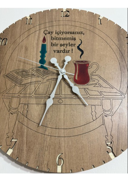 Ahşap Desen Duvar Saati - Çay Içiyorsanız - Epoksi Reçine Kaplamalı - 40 cm fiyatları