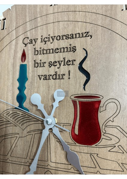 Ahşap Desen Duvar Saati - Çay Içiyorsanız - Epoksi Reçine Kaplamalı - 40 cm modelleri