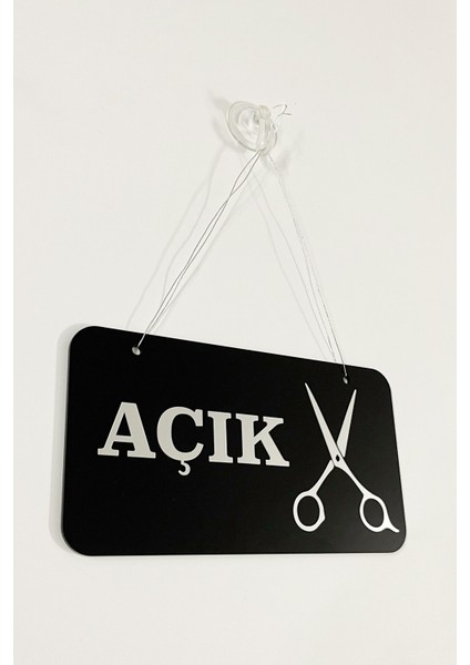 Açık/ Kapalı Kapı Tabelası - Berber, Kuaförler ve Terziler Için Gümüş Yazılı