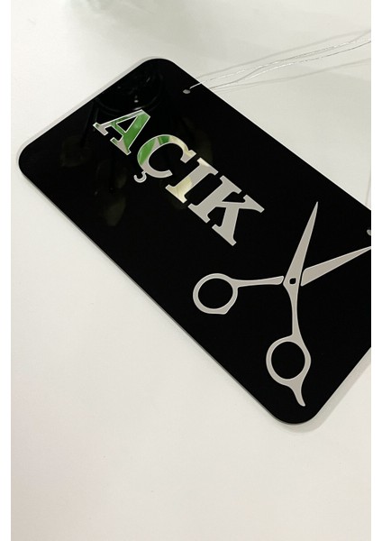 Açık/ Kapalı Kapı Tabelası - Berber, Kuaförler ve Terziler Için Gümüş Yazılı modelleri