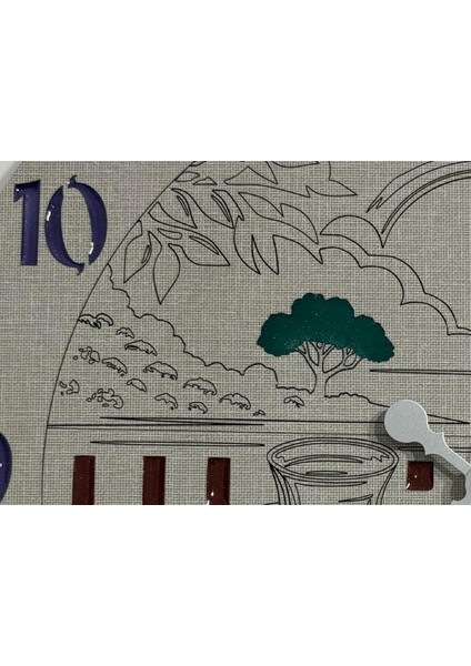 Ahşap Desen Duvar Saati - Çay, Simit ve Peynir - Epoksi Reçine Kaplamalı - 40 cm