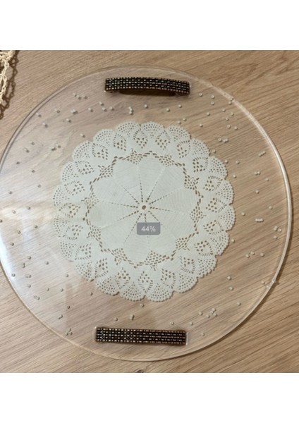 Epoksi Reçine Nişan Tepsisi - Dantel ve Incili 02 - Çap: 30 cm fiyatları