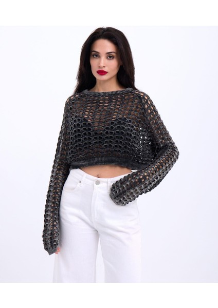 3958 Triko File Bolero-Siyah