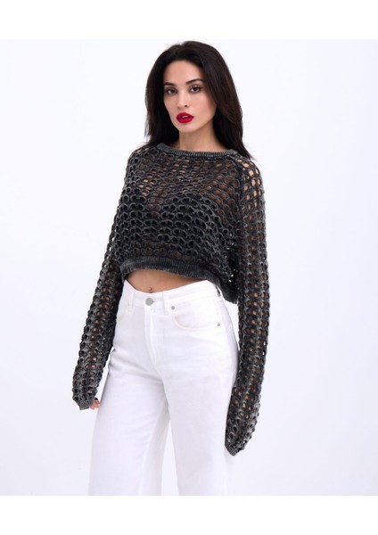 3958 Triko File Bolero-Siyah
