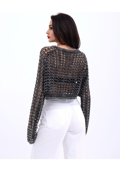 3958 Triko File Bolero-Siyah