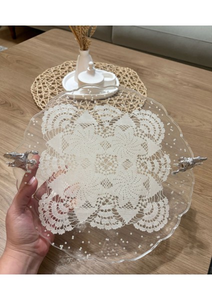Epoksi Reçine Nişan Tepsisi - Dantel ve Incili - Şahlanan At- Çapı: 30 cm fiyatları