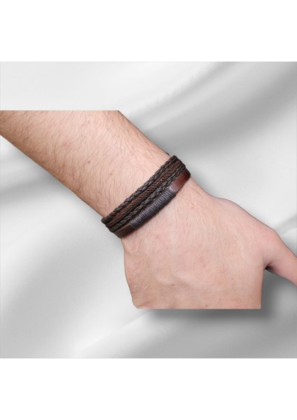 Erkek Deri Bileklik – El Yapımı, Hakiki Deri, Kahverengi Örgü Bileklik, Doğal ve Şık Tasarım fiyatları