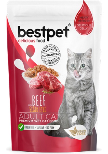 85 gr x 24 Adet Yetişkin Kediler Için, Tahılsız, Jöle Içinde Sığır Parça Etli Yaş Mama 11