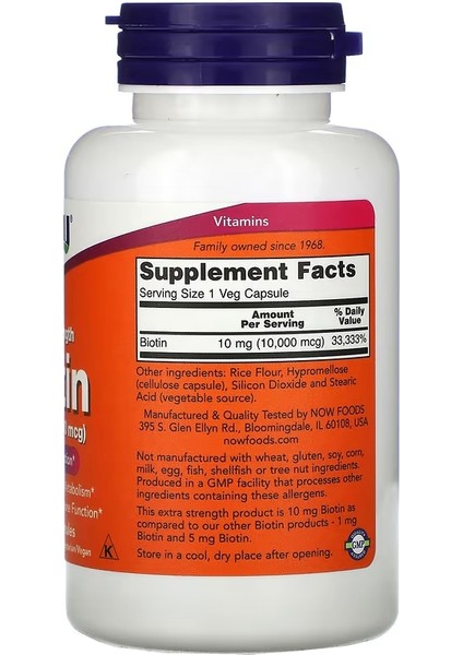 Foods, Extra Strength Biotin, 10 Mg (10,000 Mcg), 120 Veg Capsules fiyatları