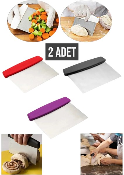 ( 2 Adet ) Plastik Saplı Çelik Spatula Hamur Kesici Paslanmaz Metal Spatula - Hamur Şekillendirici