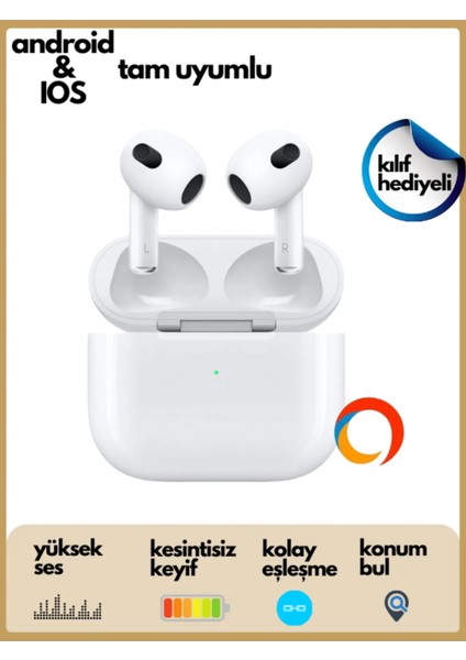 Beyaz 3. Nesil Uyumlu Ios Ios - Android - Xiaomi Uyumlu Bluetooth 5.0 Kulakiçi Kulaklık