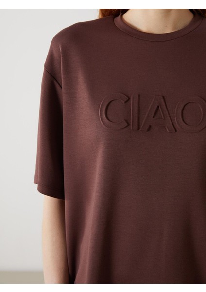 Lcw Vision Bisiklet Yaka Baskılı Oversize Kadın Tişört modelleri