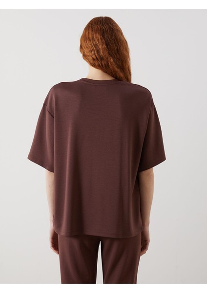 Lcw Vision Bisiklet Yaka Baskılı Oversize Kadın Tişört fırsatları