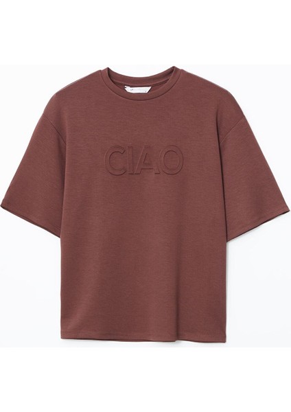 Lcw Vision Bisiklet Yaka Baskılı Oversize Kadın Tişört indirimleri