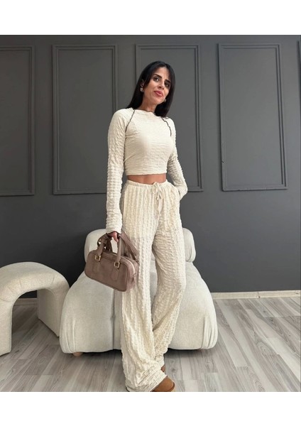 Uzun Kollu Badi ve Pantolon Ikili Takım - Bej modelleri