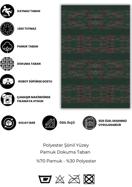 Yeşil Pamuk Kilim Görünümlü Halı Dijital Baskılı Halı Dokuma Tabanlı Kaymaz Oturma Odası Halısı fırsatları