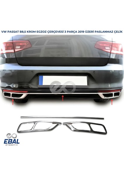 Vw Passat 3c B8,5 Krom Egzoz Çerçevesi 3 Prç. 2019 Model Ve üzeri Uyumlu Paslanmaz Çelik