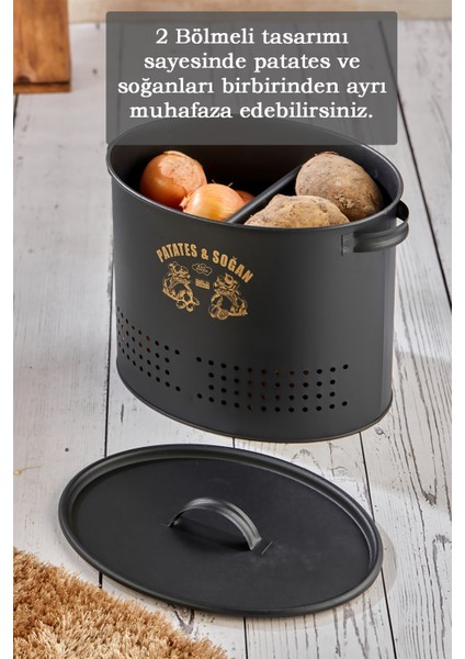 2 Bölmeli Metal Sebzelik Patates Soğan Saklama Kabı - Çok Amaçlı Mutfak Düzenleyici Kutu Siyah fiyatları
