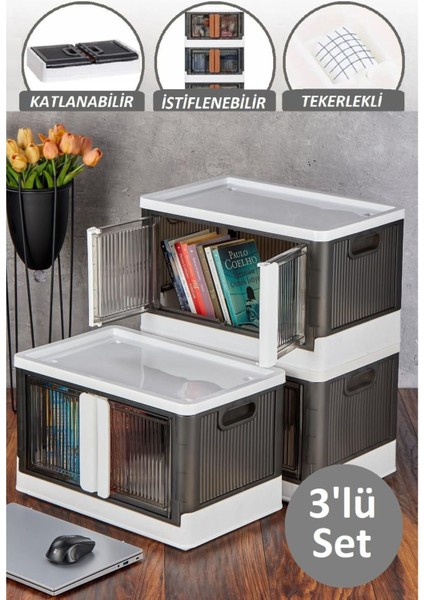 3 Katlı Tekerlekli Çok Amaçlı Banyo Mutfak Dolabı Istiflenebilir Katlanır Düzenleyici Ayakkabılık
