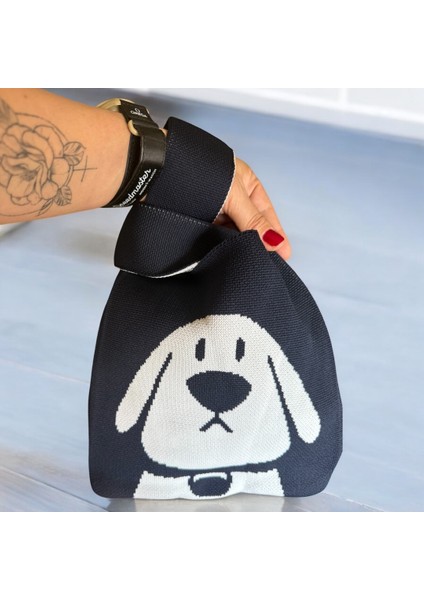 Köpek Desenli Triko Poşet Kadın El Çantası modelleri