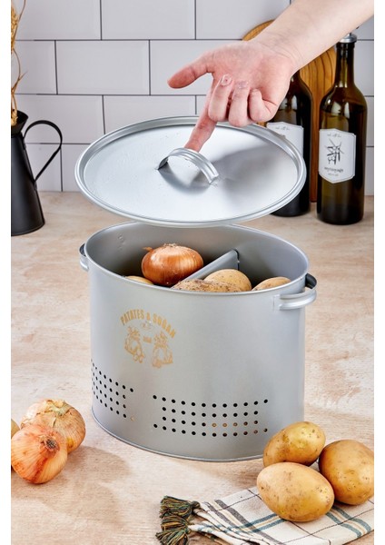 2 Bölmeli Metal Sebzelik Patates Soğan Saklama Kabı - Çok Amaçlı Mutfak Düzenleyici Kutu Gri fiyatları
