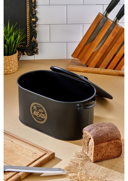 Dekoratif Desenli Metal Ekmek Saklama Kutusu - Büyük Boy Ekmek Sepeti - Mutfak Düzenleyici Siyah fiyatları