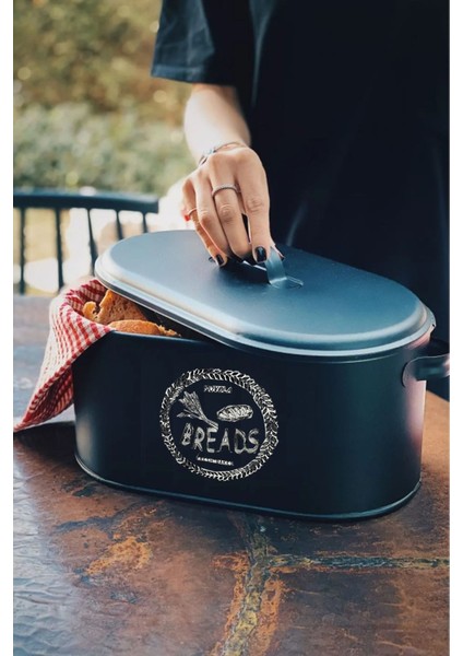 Dekoratif Desenli Metal Ekmek Saklama Kutusu - Büyük Boy Ekmek Sepeti - Mutfak Düzenleyici Siyah modelleri
