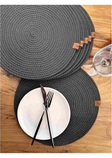 6 Adet Gri Hasır Supla / Amerikan Servis Sunum Tabak Altlığı Masa Düzenleyici 30 cm