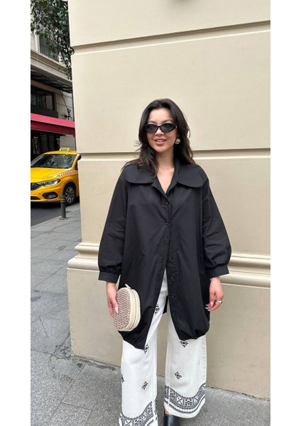 Oversize Siyah Gömlek Elbise