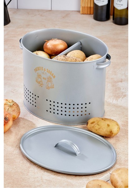 2 Bölmeli Metal Sebzelik Patates Soğan Saklama Kabı - Çok Amaçlı Mutfak Düzenleyici Kutu Gri modelleri