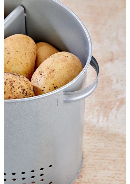 2 Bölmeli Metal Sebzelik Patates Soğan Saklama Kabı - Çok Amaçlı Mutfak Düzenleyici Kutu Gri fırsatları