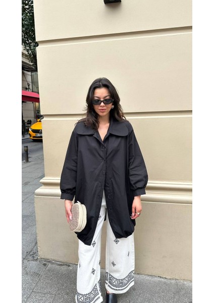 Oversize Siyah Gömlek Elbise