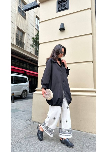 Oversize Siyah Gömlek Elbise