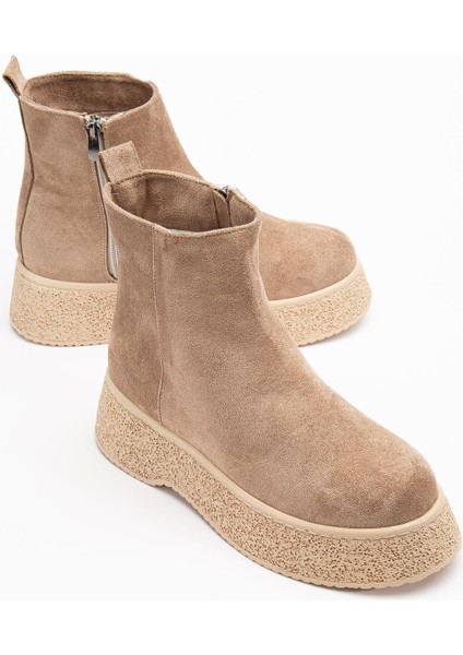 Kadın Bot Vizon Kalın Taban Süet Bağsız Yüzüdüz