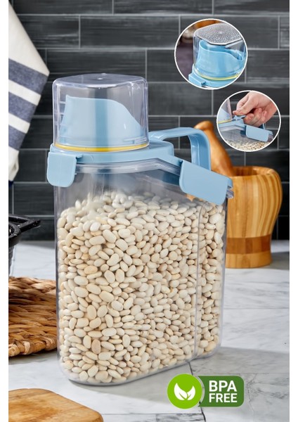 Sızdırmaz Kapaklı Erzak Saklama Kabı - Ölçekli Un Bakliyat Kabı Mutfak Düzenleyici Kavanoz 1,8 Lt