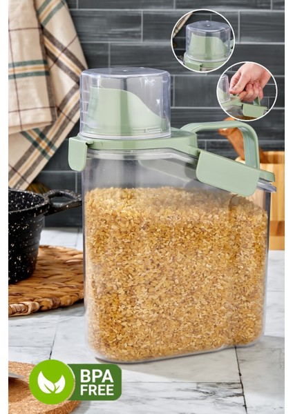 Sızdırmaz Kapaklı Erzak Saklama Kabı - Ölçekli Un Bakliyat Kabı Mutfak Düzenleyici Kavanoz 1,8 Lt