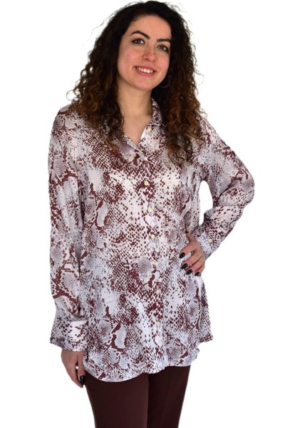 Kadın Leopar Desen Şifon Gömlek BGL-ST04235