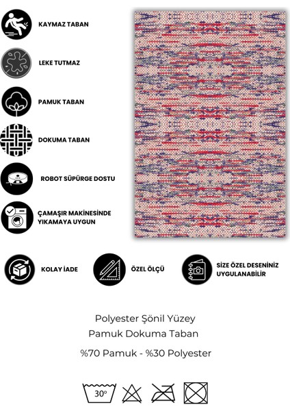 Kırmızı Pamuk Kilim Görünümlü Halı Dijital Baskılı Halı Dokuma Tabanlı Kaymaz Banyo Halısı fırsatları