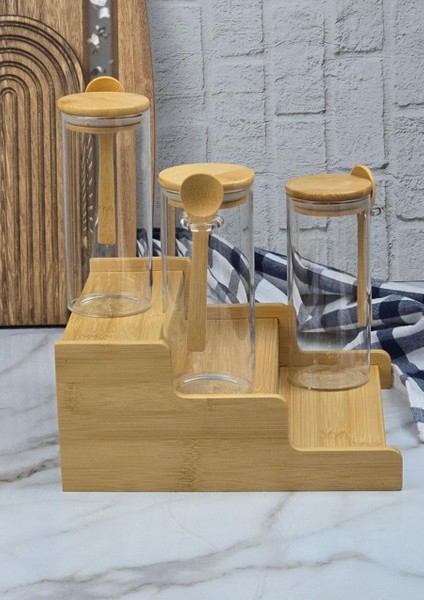 Bambu Kavanoz Standı - Mutfak Baharatlık Tuzluk Rafı - 24 cm