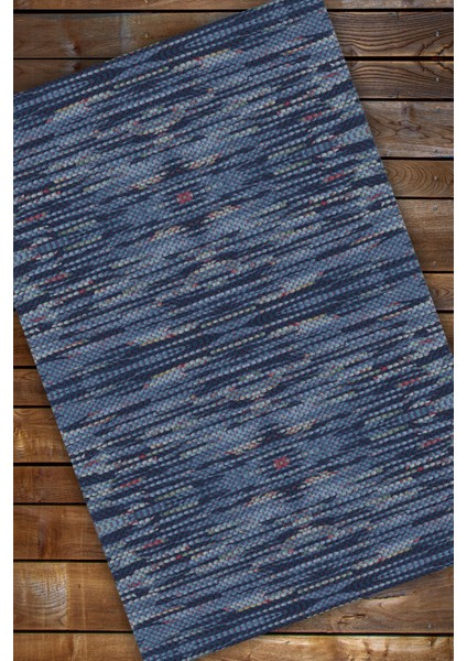 Lacivert Pamuk Kilim Görünümlü Halı Dijital Baskılı Halı Dokuma Tabanlı Kaymaz Oturma Odası Halısı modelleri