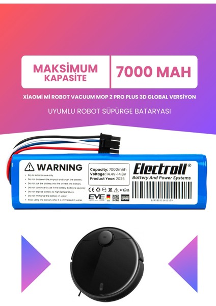 Xiaomi Mi Robot Vacuum Mop 2 Pro Plus 3D Global Versiyon Batarya (Maksimum Kapasite) 7000MAH Pil