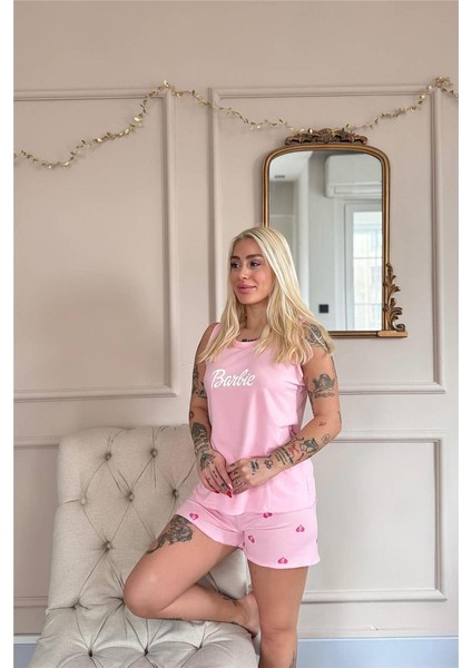 Pembe B Desenli Bambu Sıfır Kol Şortlu Kadın Pijama Takımı fiyatları
