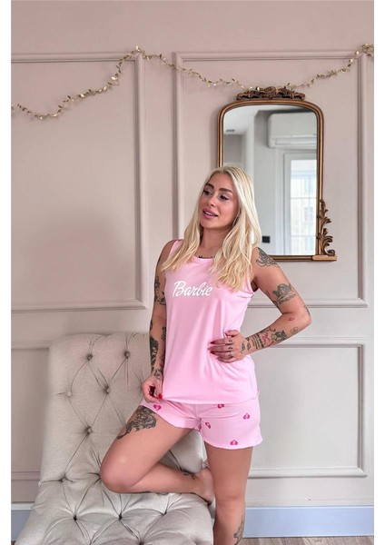 Pembe B Desenli Bambu Sıfır Kol Şortlu Kadın Pijama Takımı fırsatları
