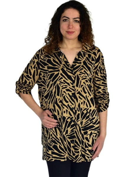 Kadın Büyük Beden Leopar Desen Viskon Bluz BGL-ST04256
