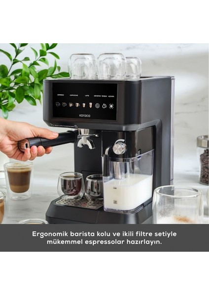 Mycaffe Barista S10 Entegre Süt Hazneli Otomatik Espresso Latte ve Cappuccino Mak. Matteblack
