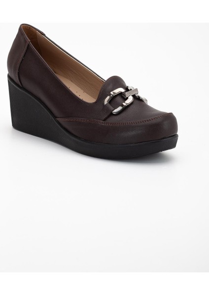 Kadın Dolgu Topuklu Ayakkabı Kahve Yüzlü Tokalı fırsatları
