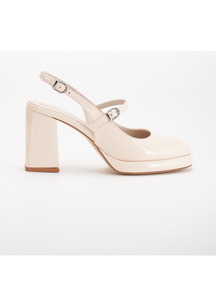 Kadın Abiye Platform Topuklu Ayakkabı Ten Rugan Yuvarlak Burun