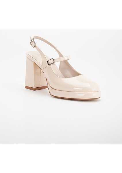 Kadın Abiye Platform Topuklu Ayakkabı Ten Rugan Yuvarlak Burun