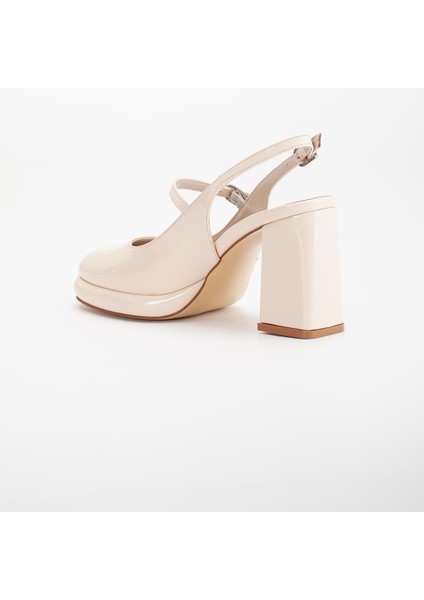 Kadın Abiye Platform Topuklu Ayakkabı Ten Rugan Yuvarlak Burun